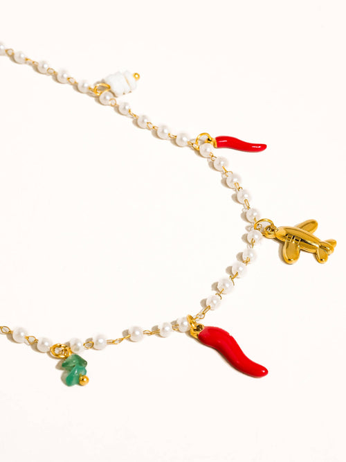 Gold Non-Tarnish Pepper Charm Pearl Necklace
