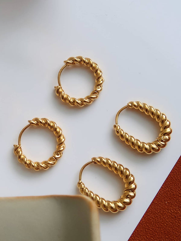 Cere 18K Gold Non-Tarnish Twisted Hoop Earrings