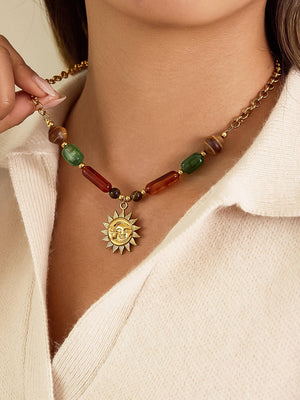 Brisa 18K Gold Non-Tarnish Beaded Sun Pendant Necklace