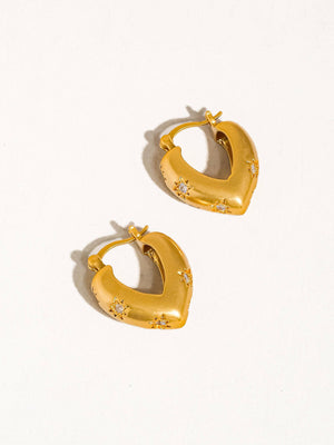 Gold Plated Non Tarnish Star Heart Hoop Earring