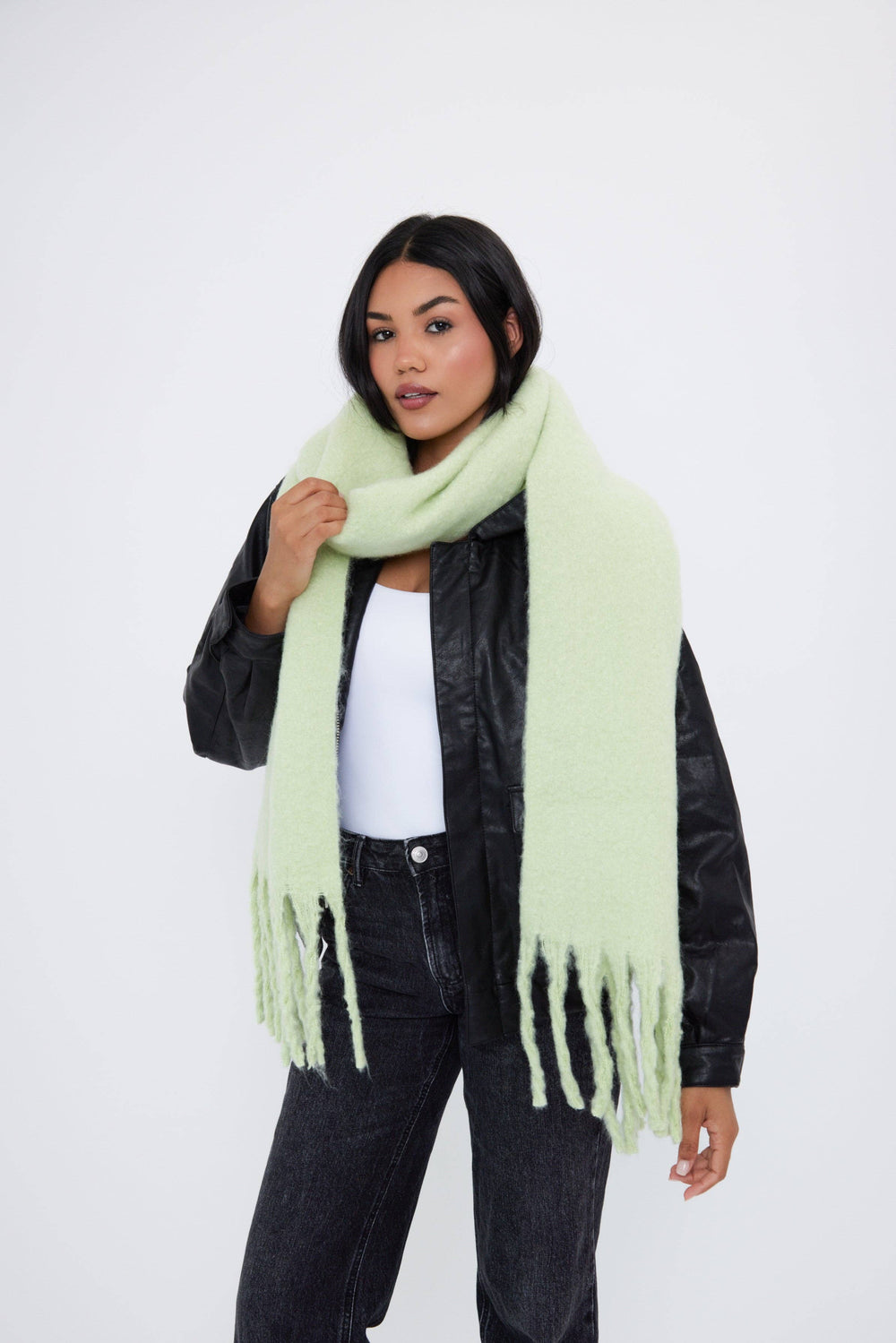 Oversized Soft Chunky Blanket Scarf in Matcha Green