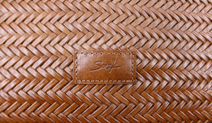 Handmade Woven Leather Tote Bag  Caramel Brown