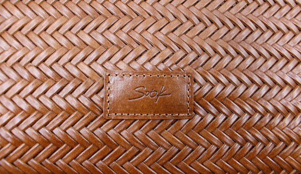 Handmade Woven Leather Tote Bag  Caramel Brown