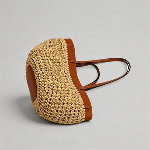 Woven Leather Trimmed Tote Bag