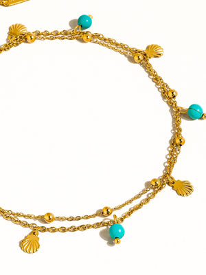 Zinnia 18K Gold Non-Tarnish Beaded Shell Charm Anklets