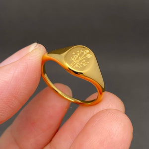 Multi style flowers Signet 18K Gold Plated S.Steel Ring -FGS