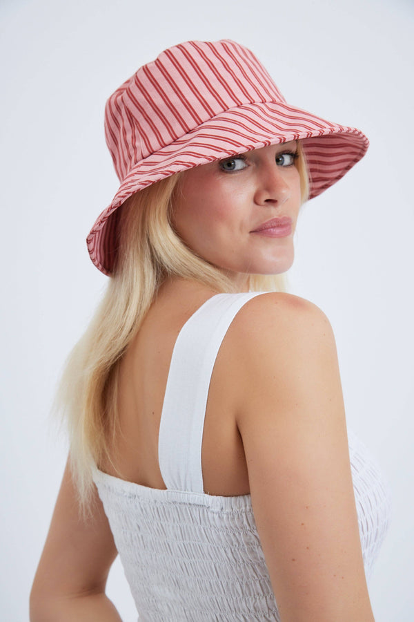 Bucket Hat in Red and Pink Stripes