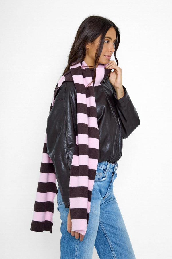 Knitted Stripe Scarf  in Pink and Brown