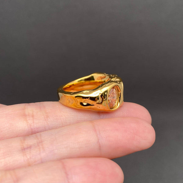 Zircon inlaid irregular 18K Gold Plated S.Steel Ring - FGS