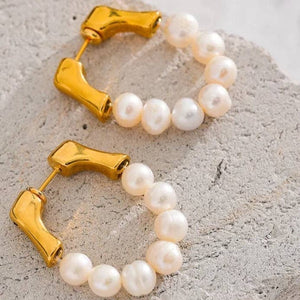 Pearl U Shape Gold Earrings