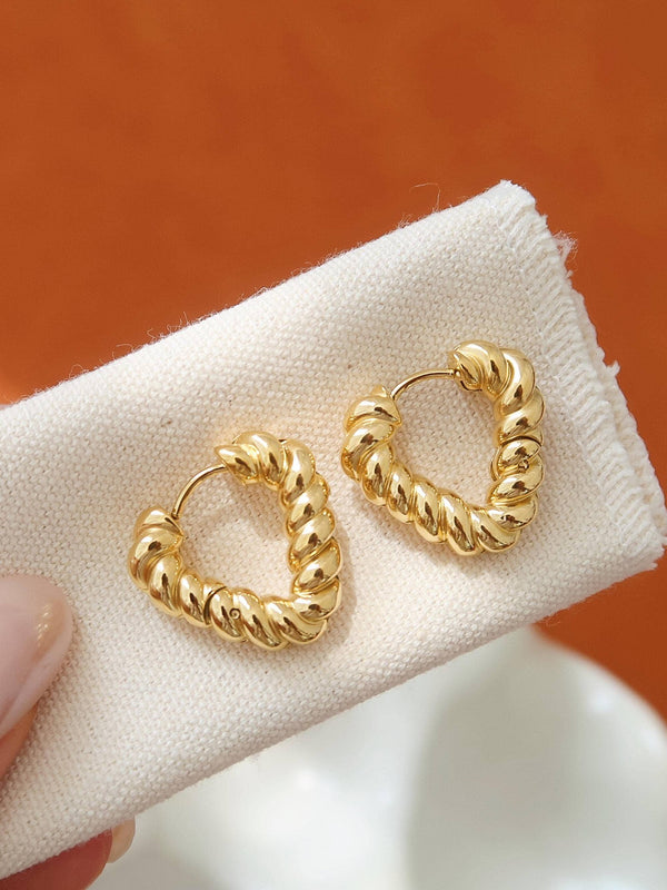 Non-Tarnish Twisted Heart Hoop Earrings