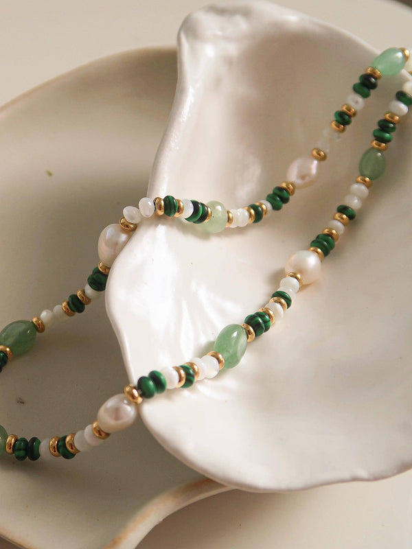 Non Tarnish Bohemian Rose Pearl and Bead Necklace