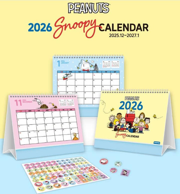 PEANUTS Snoopy 2026 Desk Calendar with deco stickers