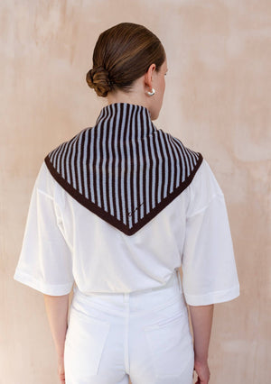 Merino Wool Triangle Scarf in Blue & Brown Stripe