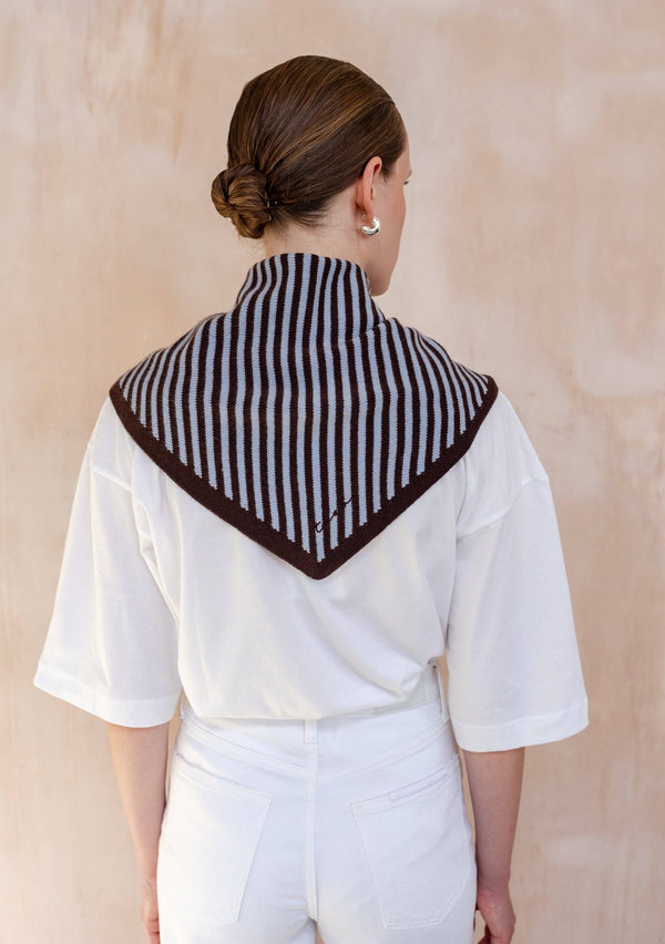 Merino Wool Triangle Scarf in Blue & Brown Stripe