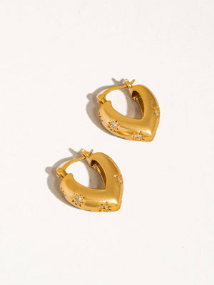 Gold Plated Non Tarnish Star Heart Hoop Earring