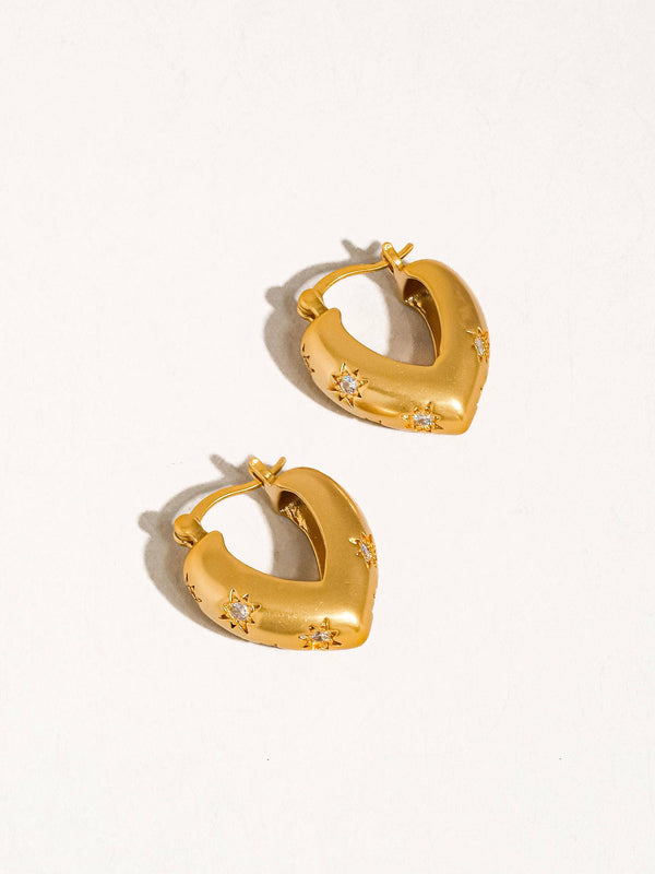 Gold Plated Non Tarnish Star Heart Hoop Earring