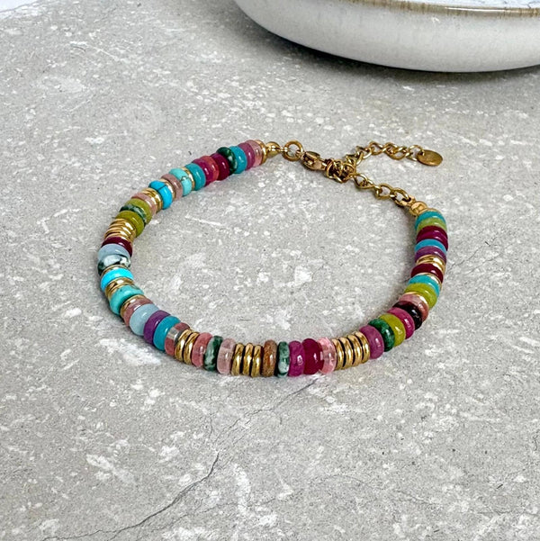 Tarnish Resistant Stone And Gold Beaded Bracelet