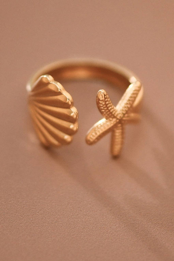 18K Gold Plated Stainless Steel Shell Starfish Ring