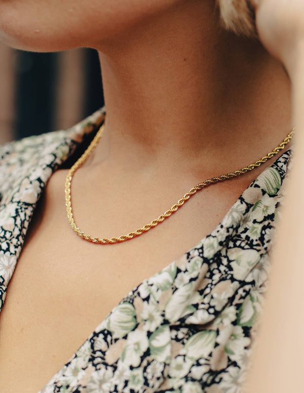 Gold Rope Twist Chain Necklace, Waterproof