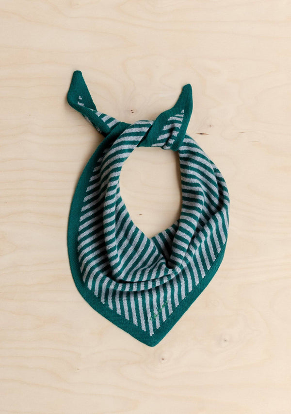 Merino Wool Triangle Scarf in Green & Charcoal Stripe
