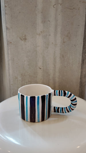 Brown and Blue Striped Mug