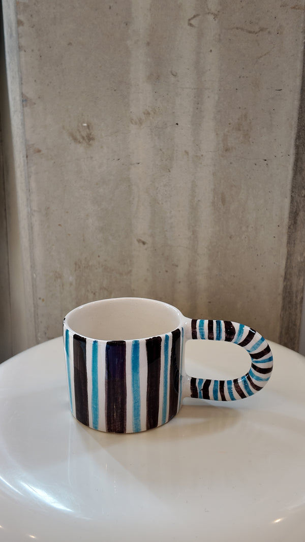 Brown and Blue Striped Mug