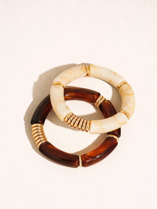 18K Gold Non-Tarnish Chunky Resin Bangle Set