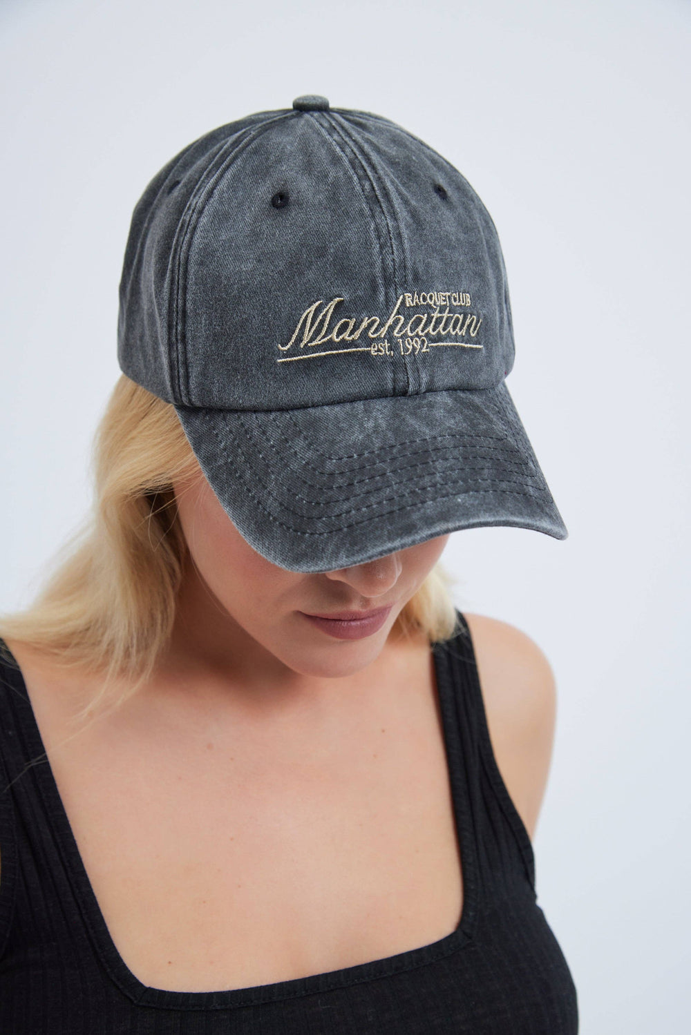 Manhattan Racquet Hat Baseball Cap in Washed Black