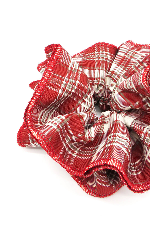 Double Layer Check Scrunchie in Red