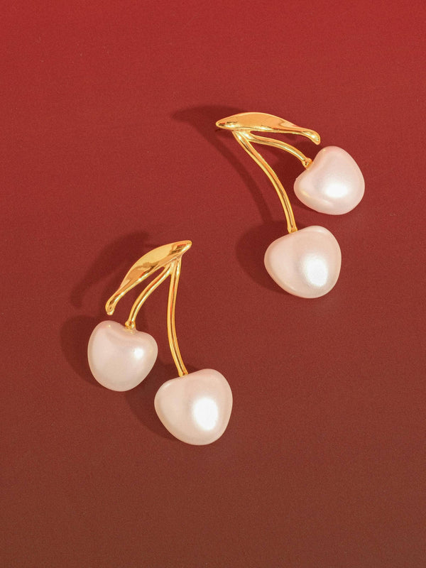 Chérie 18K Gold Pearl Cherry Earrings