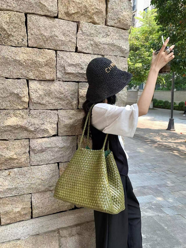 XL Leather Weaving Tote Bag 