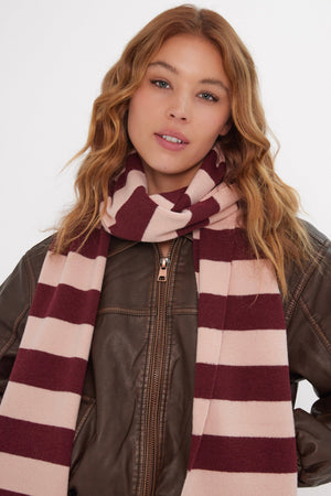 Knitted Stripe Scarf in Pink and Burgundy