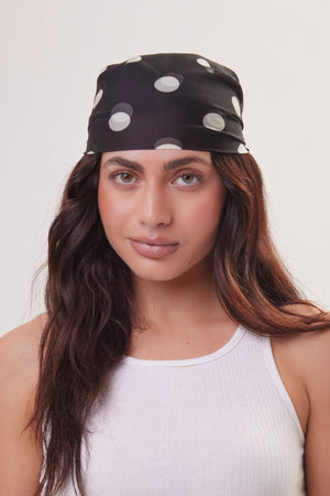 Polka Dot Chiffon Multiway Bandana Head Scarf in Black and Cream