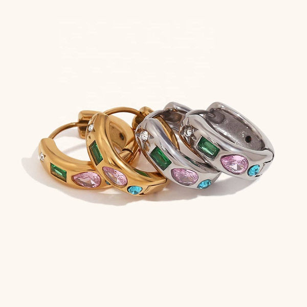 Colourful Huggie Hoop Earrings - Gold or Silver