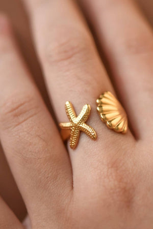 18K Gold Plated Stainless Steel Shell Starfish Ring