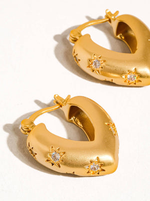 Gold Plated Non Tarnish Star Heart Hoop Earring