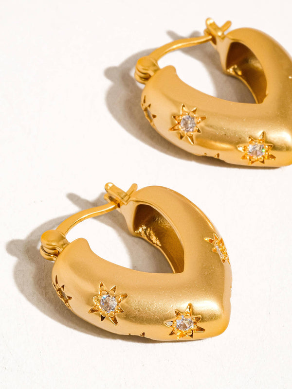 Gold Plated Non Tarnish Star Heart Hoop Earring