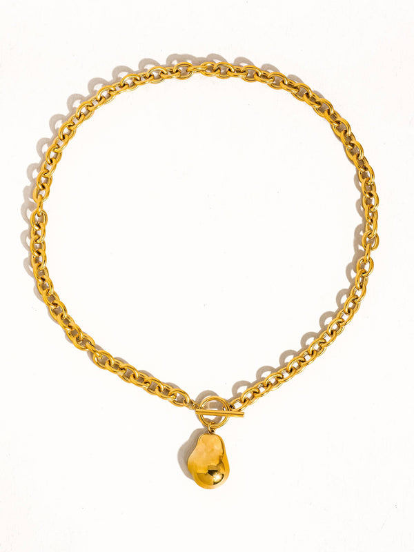 Gold Plated & Non-Tarnish Large Pearl Chain Necklace