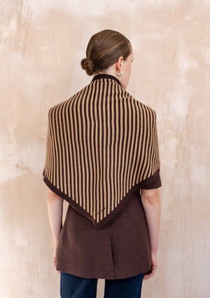 Large Merino Wool Triangle Scarf in Camel & Brown Stripe