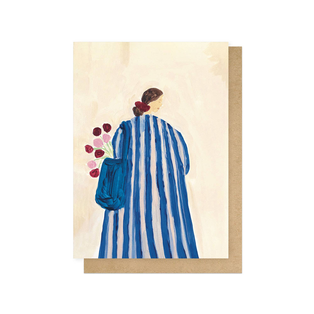 Lady With Flowers Greetings Card