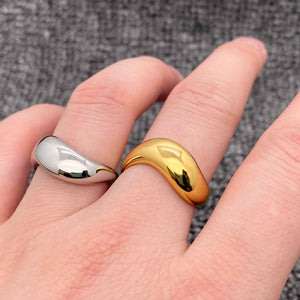 Glossy Wave Design 18K Gold Plated S.Steel Ring - FGS