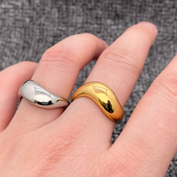 Glossy Wave Design 18K Gold Plated S.Steel Ring - FGS