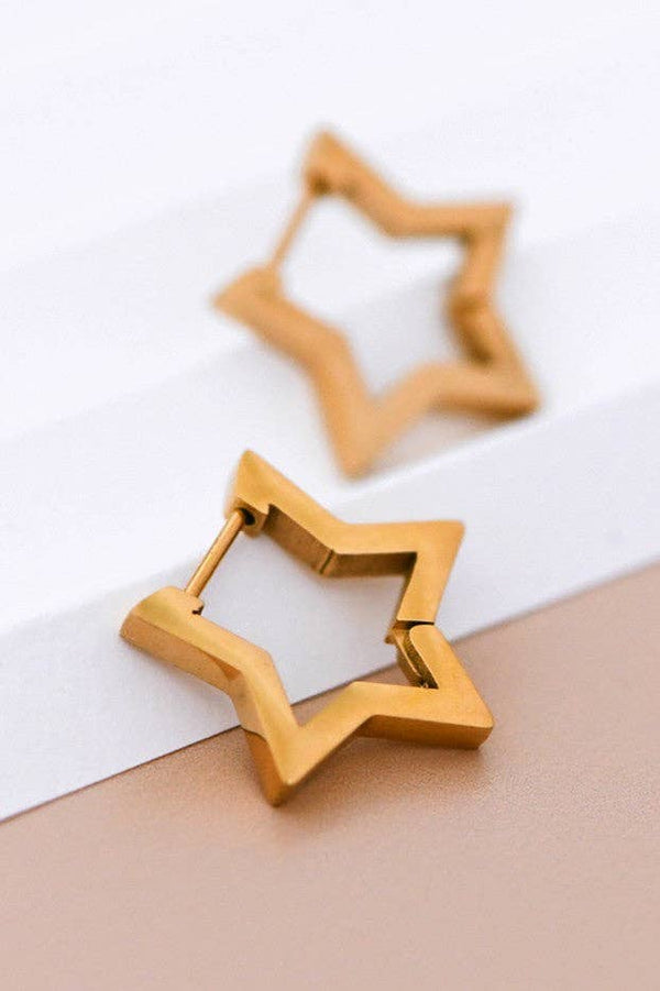 18K Gold Plated Waterproof Stainless Steel Hoop Earrings - 7011