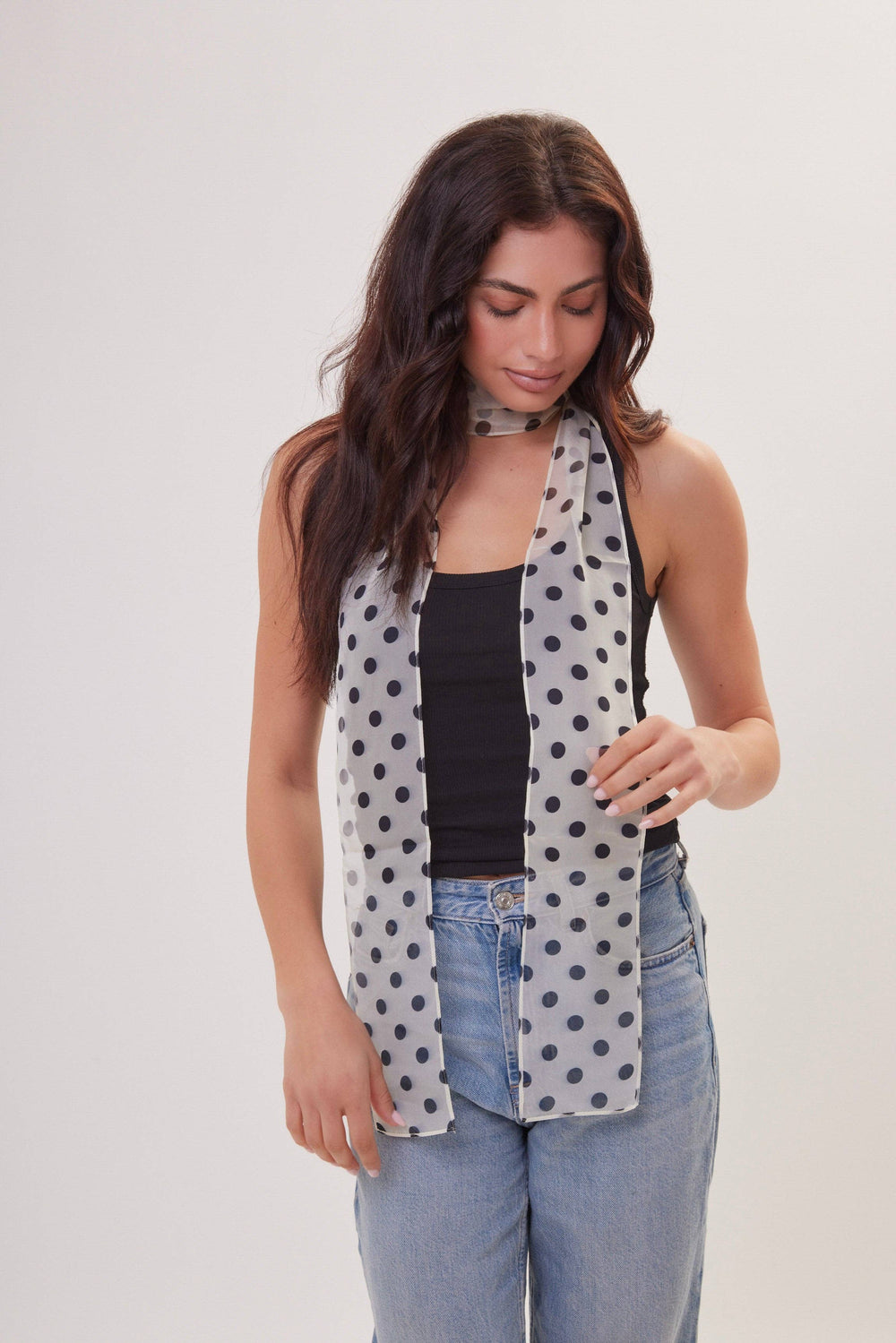 Polka Dot Chiffon Scarf in Cream and Black
