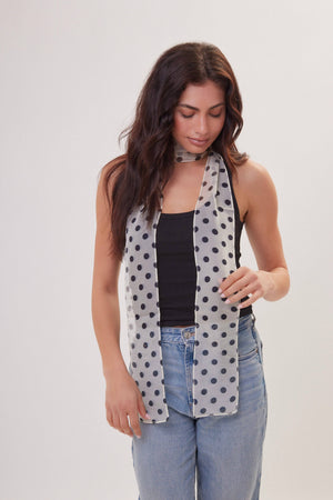 Polka Dot Chiffon Scarf in Cream and Black