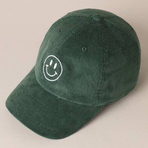 Smiley Face Embroidered Corduroy Hat