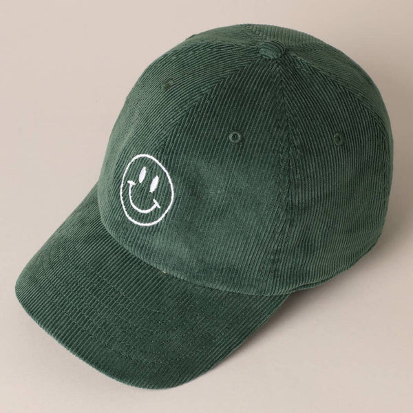 Smiley Face Embroidered Corduroy Hat
