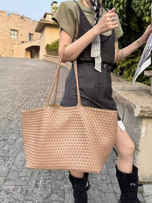 XL Leather Weaving Tote Bag 