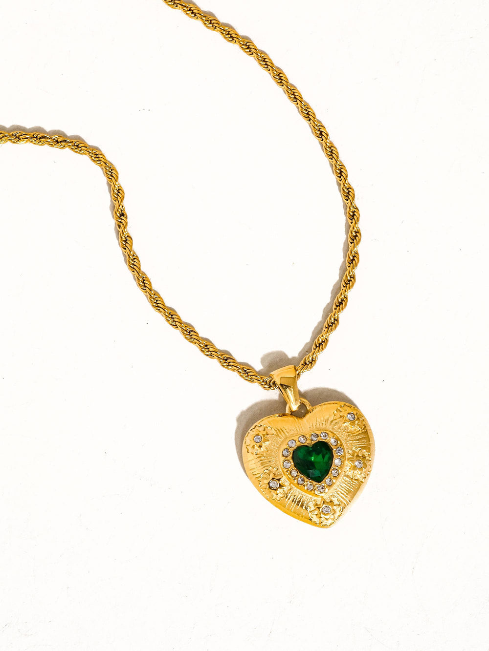 Gold Plated Non-Tarnish Green CZ Heart Necklace